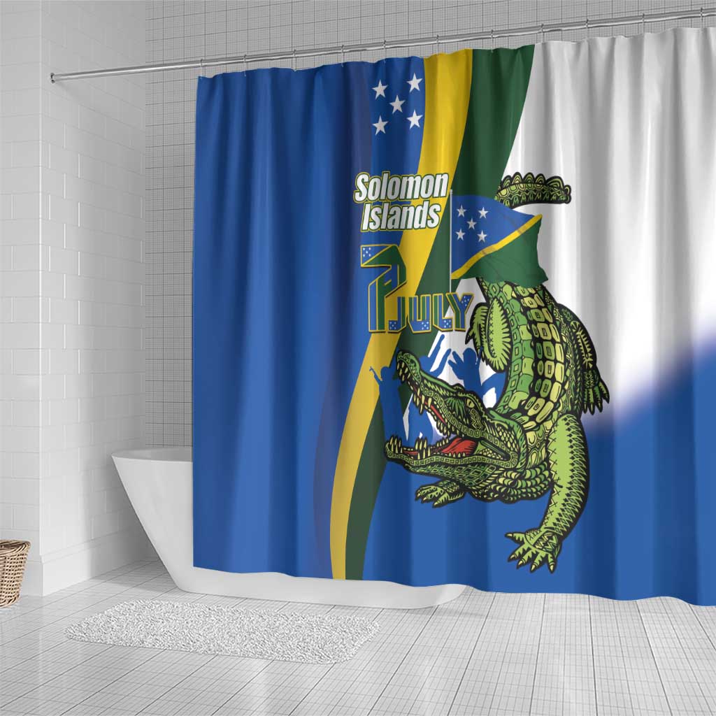 Solomon Islands Independence Day Shower Curtain Happy 7 July Crocodile Flag Style