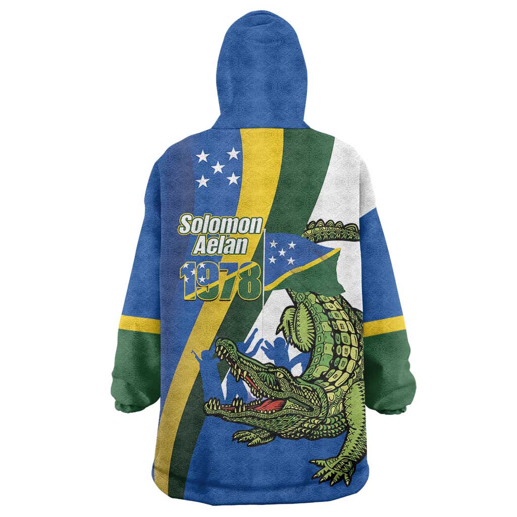 Solomon Islands Independence Day Wearable Blanket Hoodie Happy 7 July Crocodile Flag Style