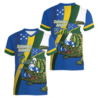 Solomon Islands Independence Day Women V-Neck T-Shirt Happy 7 July Crocodile Flag Style
