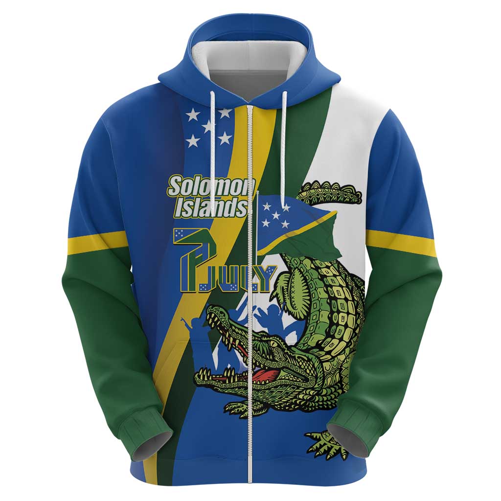 Solomon Islands Independence Day Zip Hoodie Happy 7 July Crocodile Flag Style