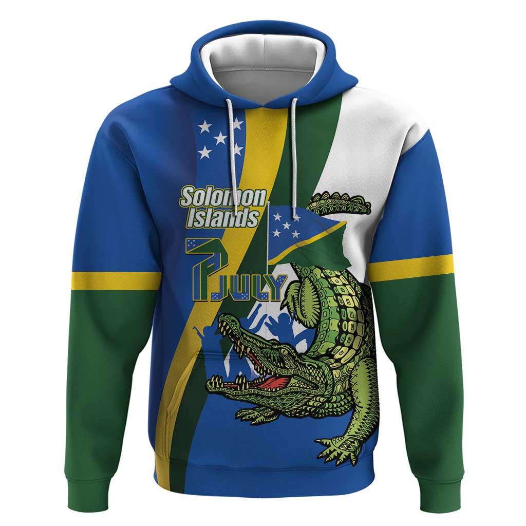 Solomon Islands Independence Day Zip Hoodie Happy 7 July Crocodile Flag Style