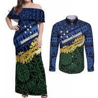 Halo Olaketa Solomon Islands Tapa Pattern Couples Matching Off Shoulder Maxi Dress and Long Sleeve Button Shirt