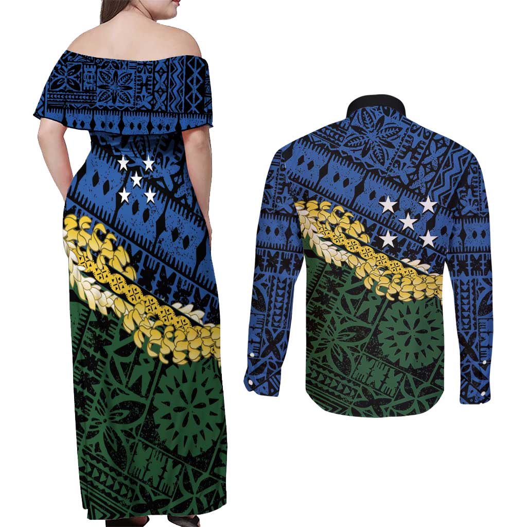 Halo Olaketa Solomon Islands Tapa Pattern Couples Matching Off Shoulder Maxi Dress and Long Sleeve Button Shirt