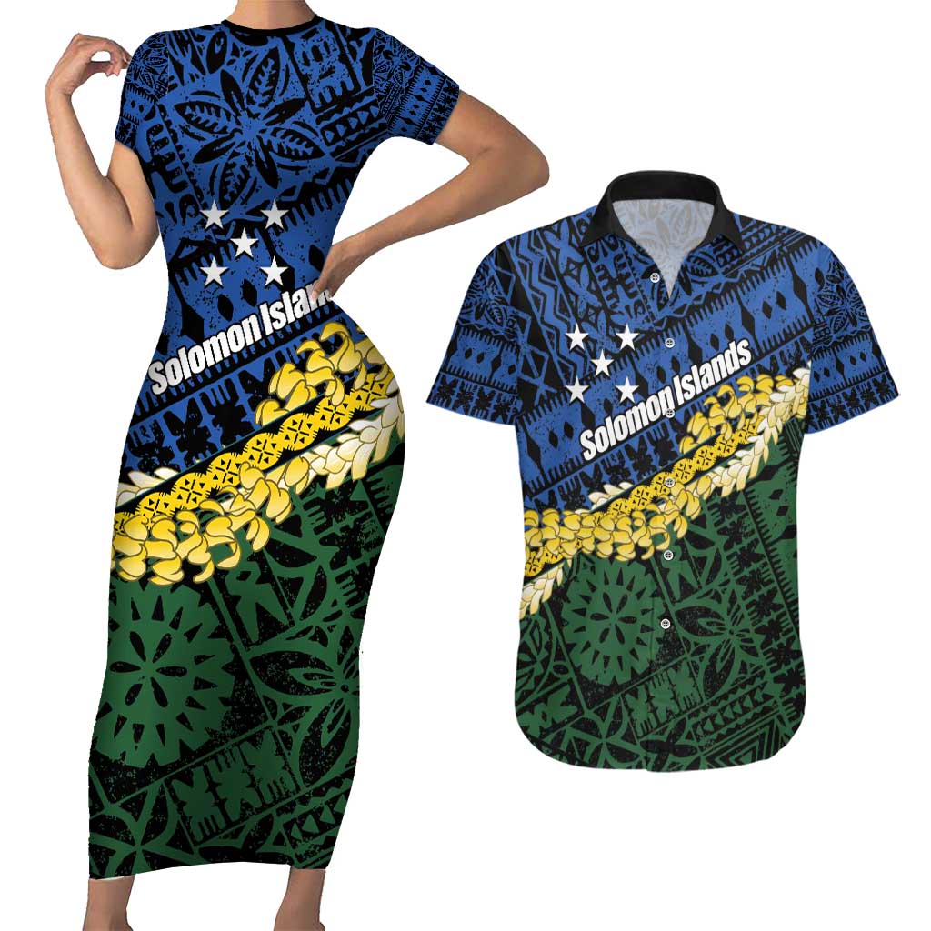 Halo Olaketa Solomon Islands Tapa Pattern Couples Matching Short Sleeve Bodycon Dress and Hawaiian Shirt