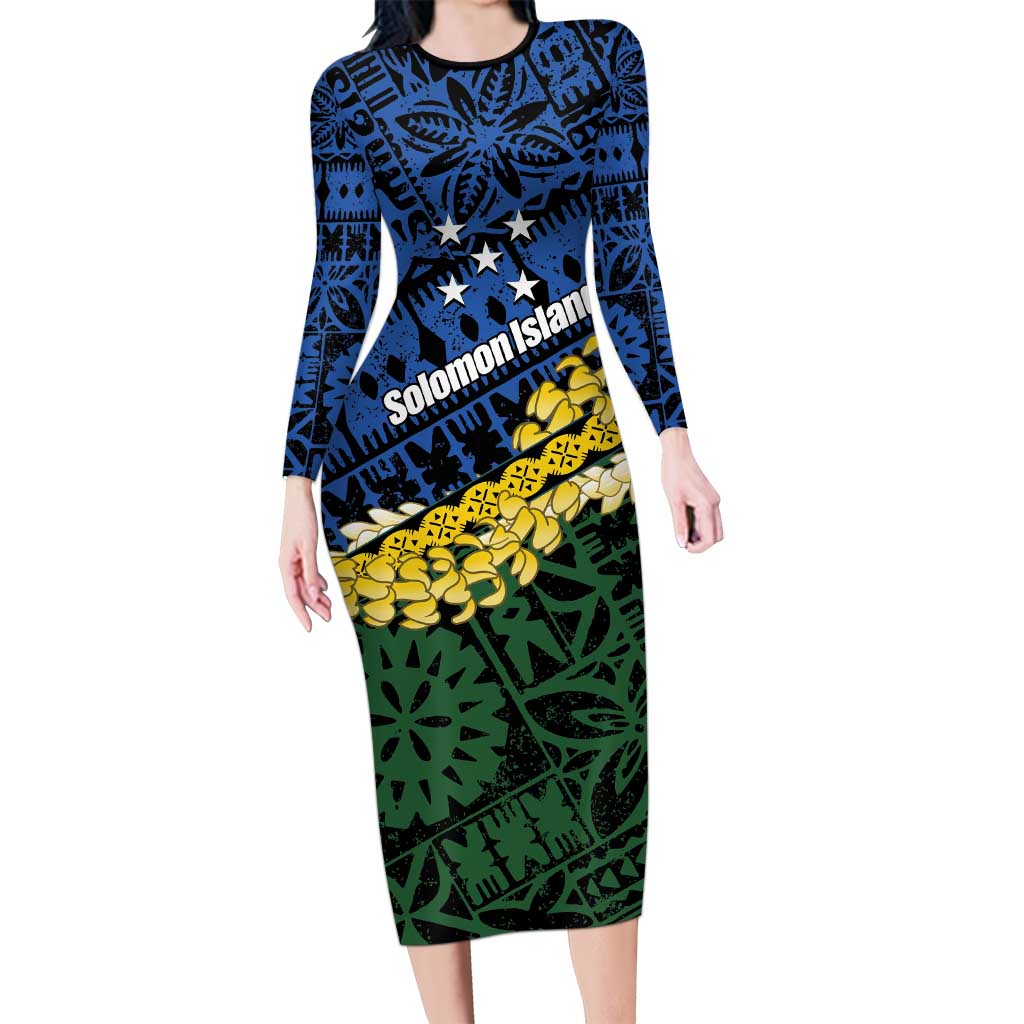 Halo Olaketa Solomon Islands Tapa Pattern Family Matching Long Sleeve Bodycon Dress and Hawaiian Shirt
