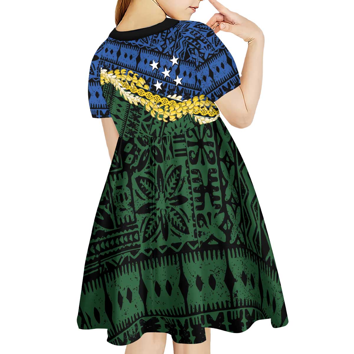 Halo Olaketa Solomon Islands Tapa Pattern Kid Short Sleeve Dress