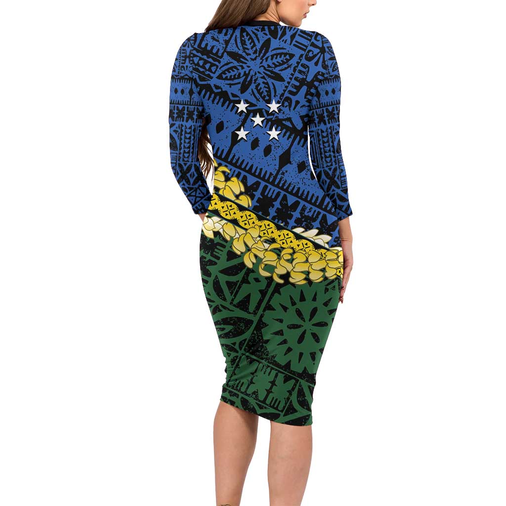 Halo Olaketa Solomon Islands Tapa Pattern Long Sleeve Bodycon Dress