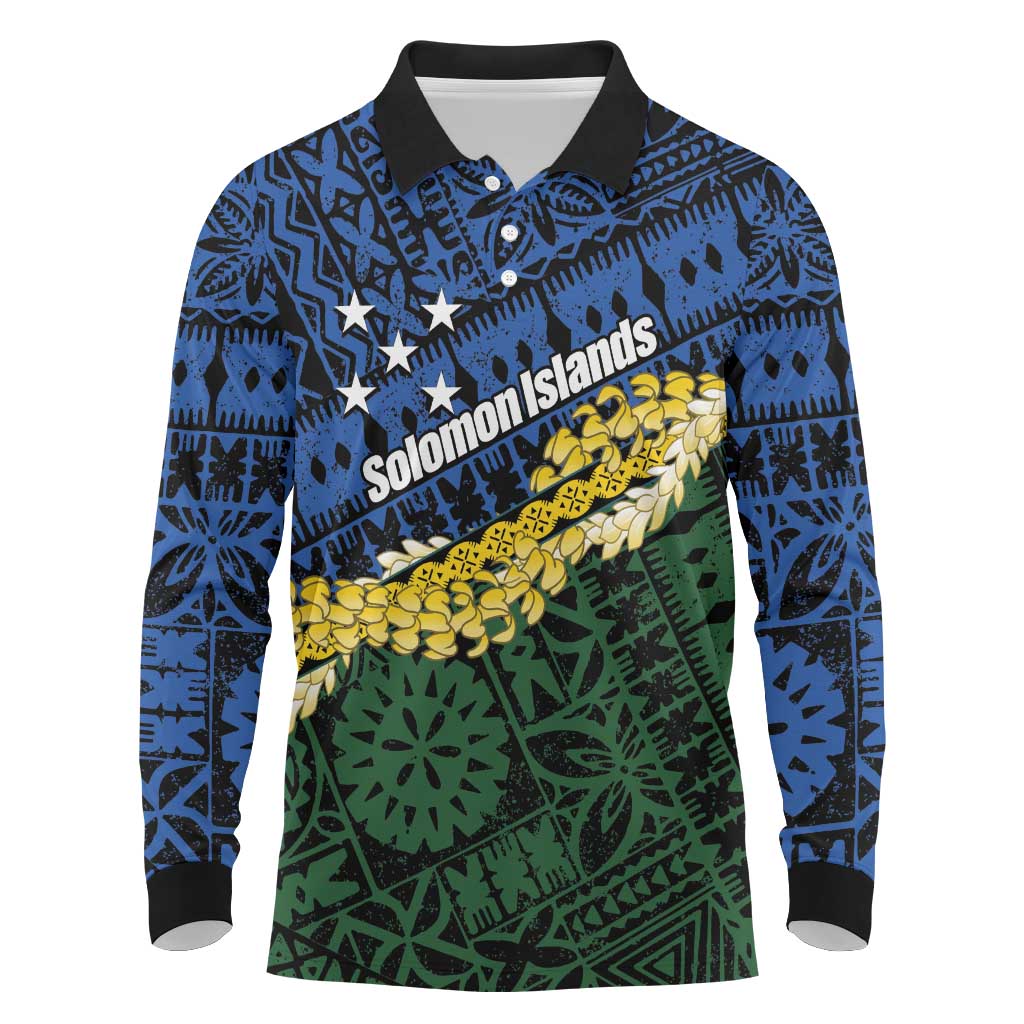 Halo Olaketa Solomon Islands Tapa Pattern Long Sleeve Polo Shirt