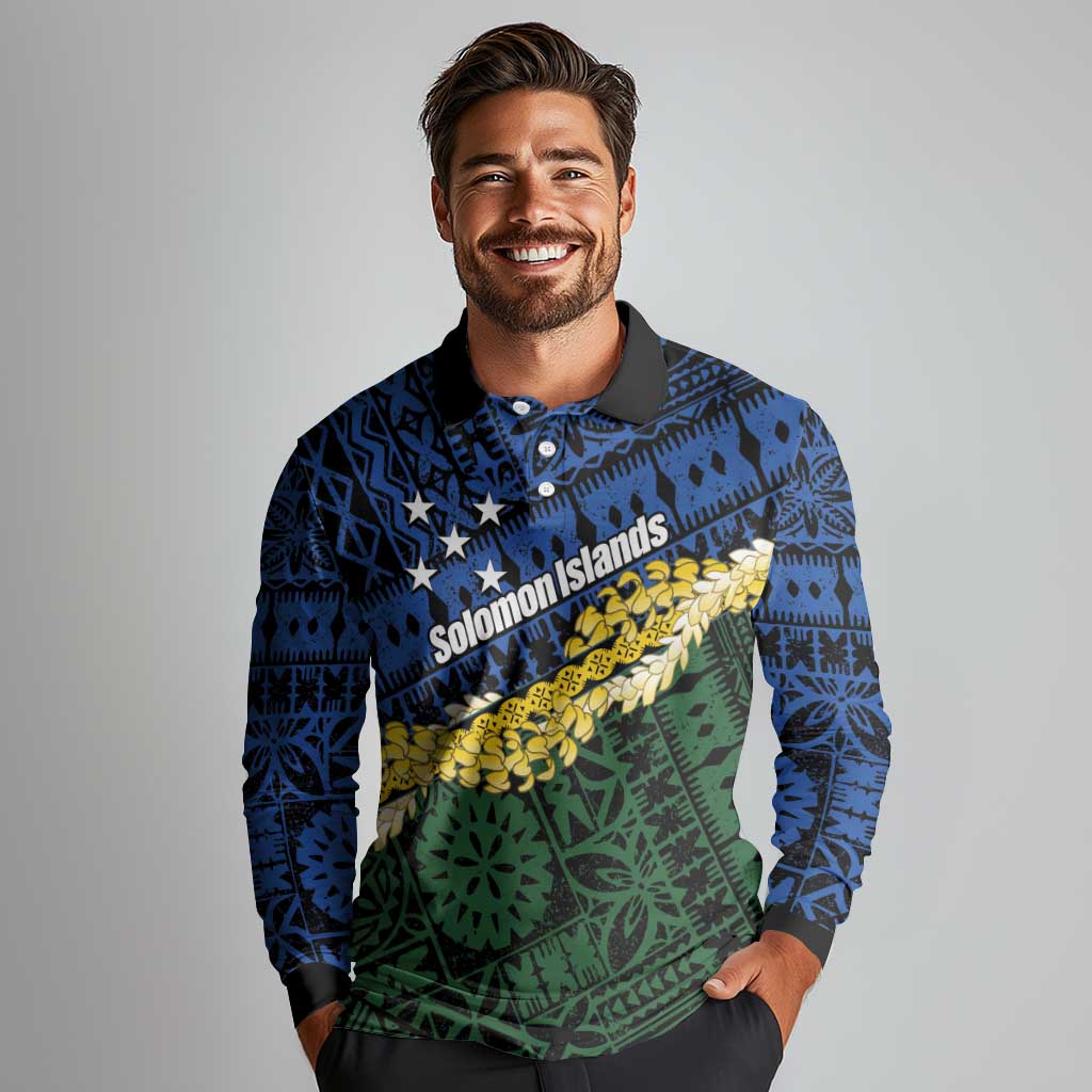 Halo Olaketa Solomon Islands Tapa Pattern Long Sleeve Polo Shirt