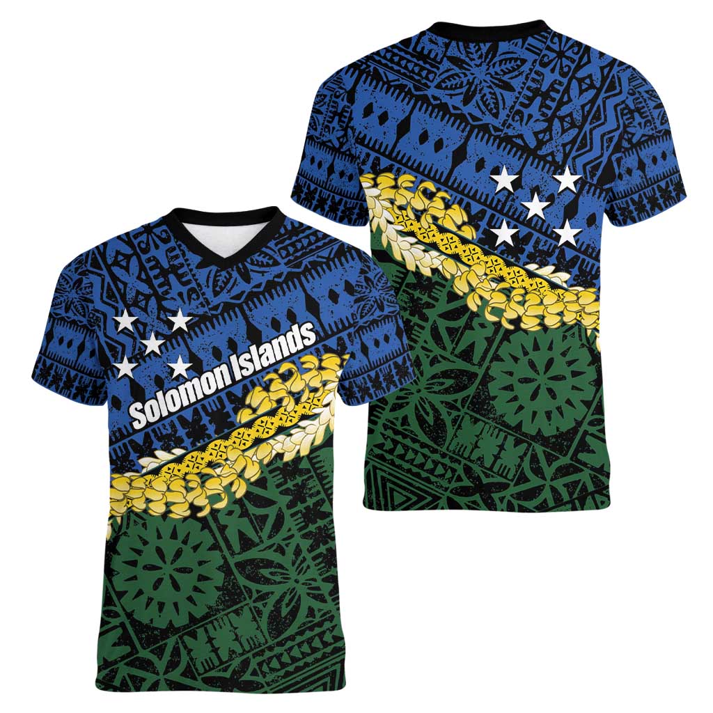 Halo Olaketa Solomon Islands Tapa Pattern Women V-Neck T-Shirt
