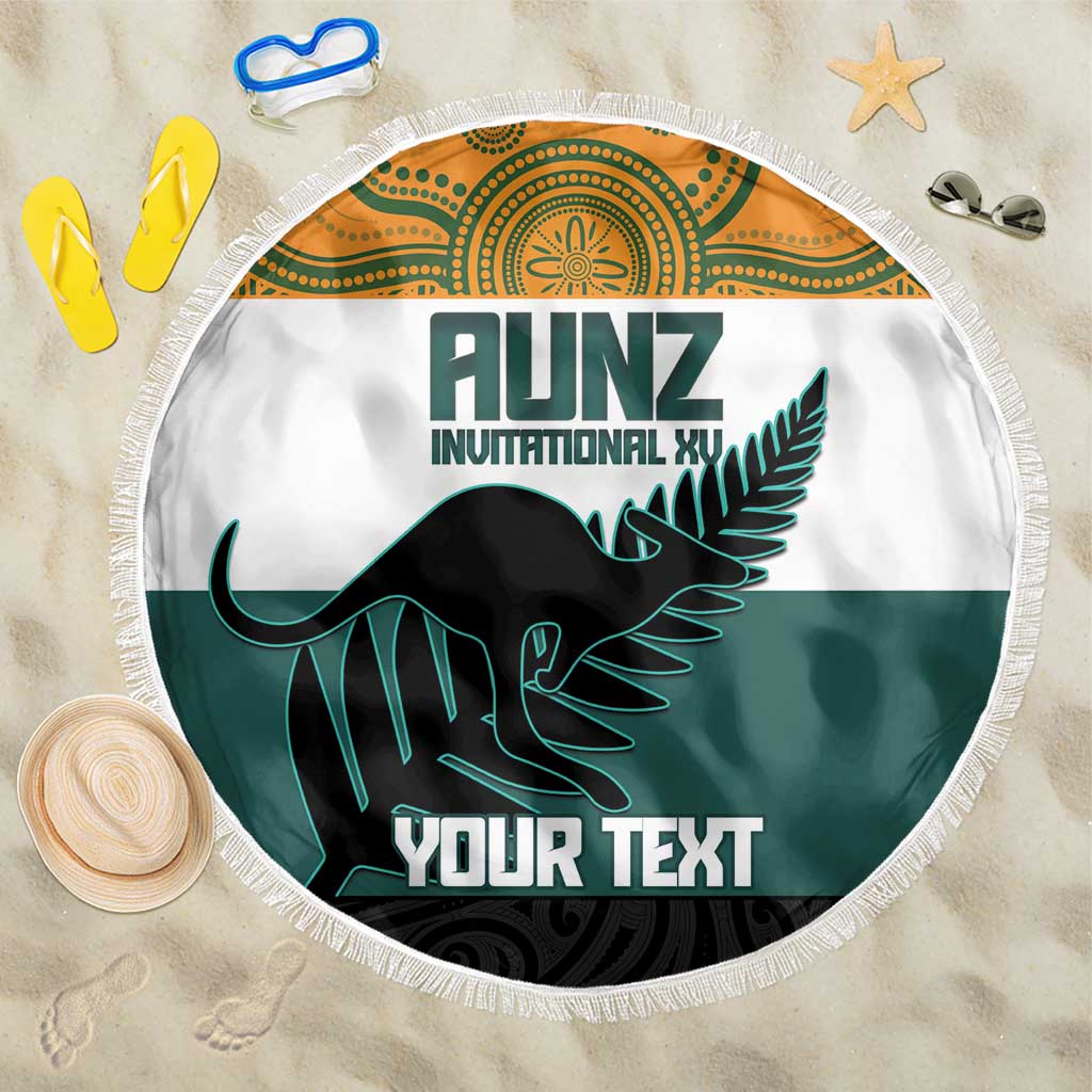 AUNZ Rugby Custom Beach Blanket Australia Kangaroo New Zealand Silver Fern - Polynesian Pride