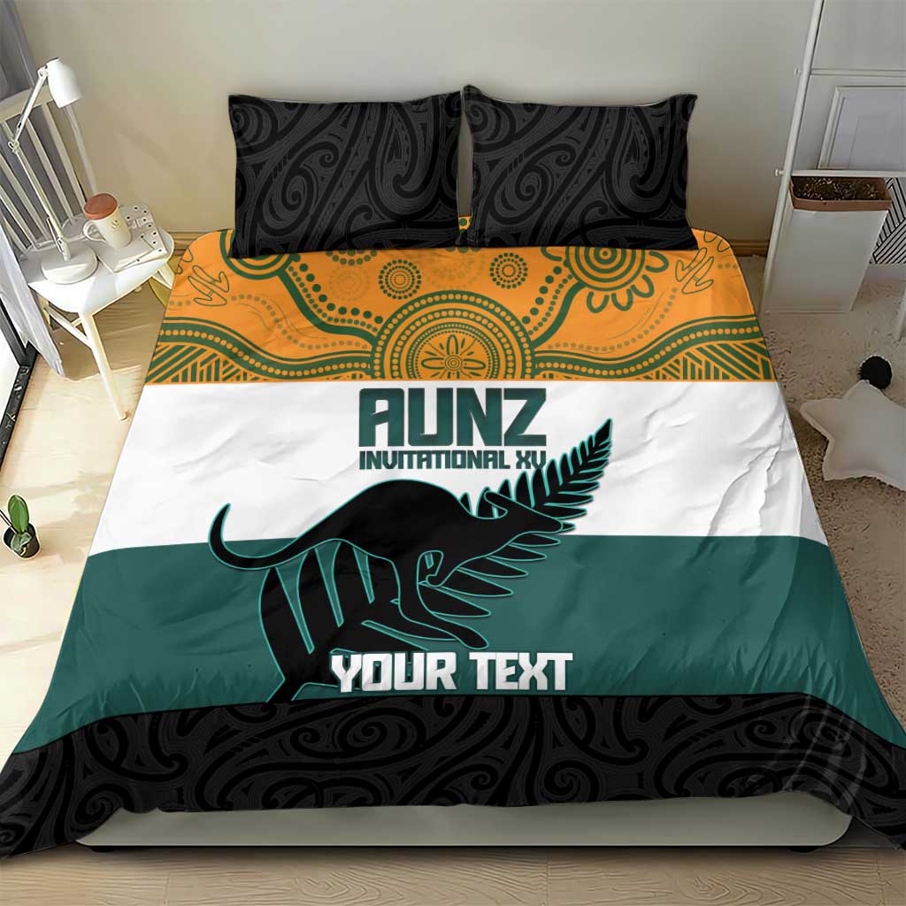 AUNZ Rugby Custom Bedding Set Australia Kangaroo New Zealand Silver Fern - Polynesian Pride