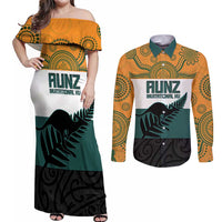 AUNZ Rugby Custom Couples Matching Off Shoulder Maxi Dress and Long Sleeve Button Shirt Australia Kangaroo New Zealand Silver Fern - Polynesian Pride