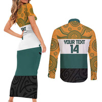 AUNZ Rugby Custom Couples Matching Short Sleeve Bodycon Dress and Long Sleeve Button Shirt Australia Kangaroo New Zealand Silver Fern - Polynesian Pride