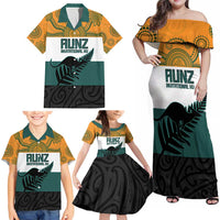 AUNZ Rugby Custom Family Matching Off Shoulder Maxi Dress and Hawaiian Shirt Australia Kangaroo New Zealand Silver Fern - Polynesian Pride