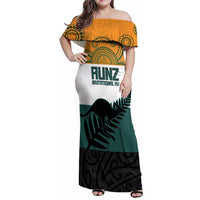 AUNZ Rugby Custom Family Matching Off Shoulder Maxi Dress and Hawaiian Shirt Australia Kangaroo New Zealand Silver Fern - Polynesian Pride
