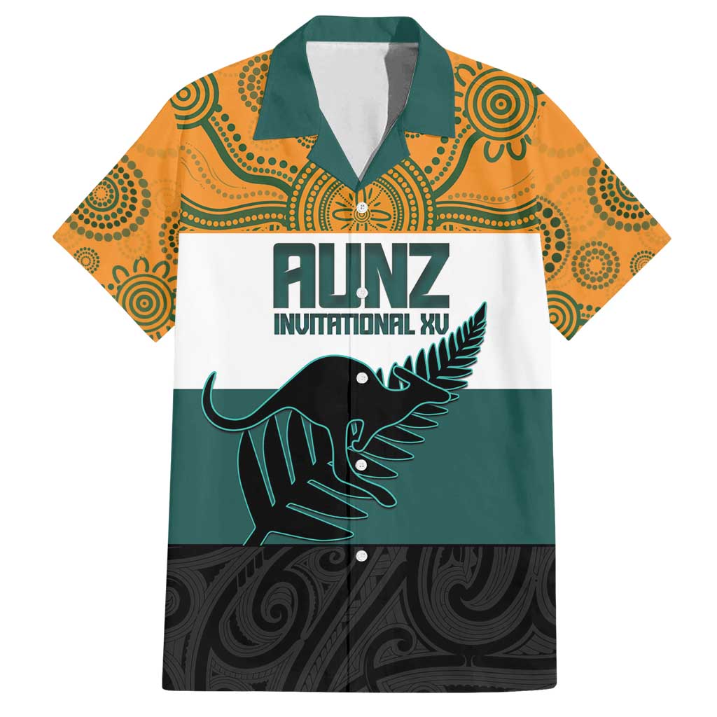 AUNZ Rugby Custom Family Matching Off Shoulder Short Dress and Hawaiian Shirt Australia Kangaroo New Zealand Silver Fern - Polynesian Pride
