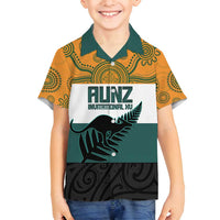 AUNZ Rugby Custom Family Matching Off Shoulder Short Dress and Hawaiian Shirt Australia Kangaroo New Zealand Silver Fern - Polynesian Pride