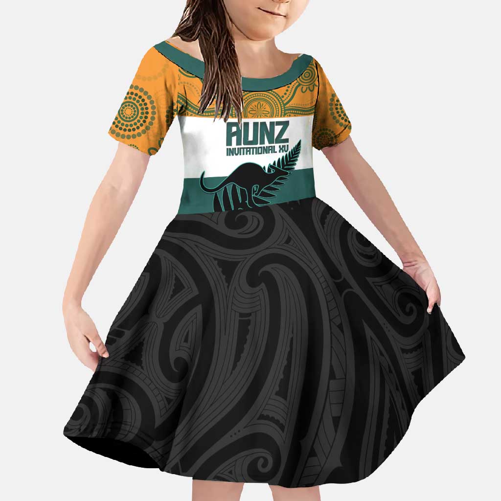 AUNZ Rugby Custom Family Matching Tank Maxi Dress and Hawaiian Shirt Australia Kangaroo New Zealand Silver Fern - Polynesian Pride