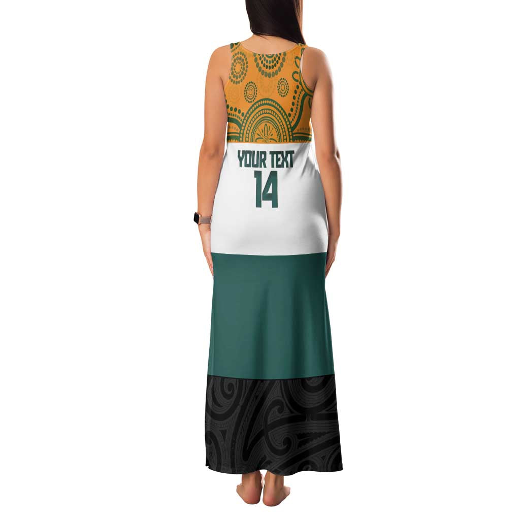 AUNZ Rugby Custom Family Matching Tank Maxi Dress and Hawaiian Shirt Australia Kangaroo New Zealand Silver Fern - Polynesian Pride