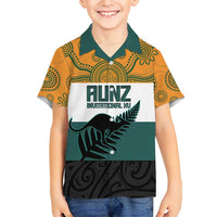 AUNZ Rugby Custom Kid Hawaiian Shirt Australia Kangaroo New Zealand Silver Fern - Polynesian Pride