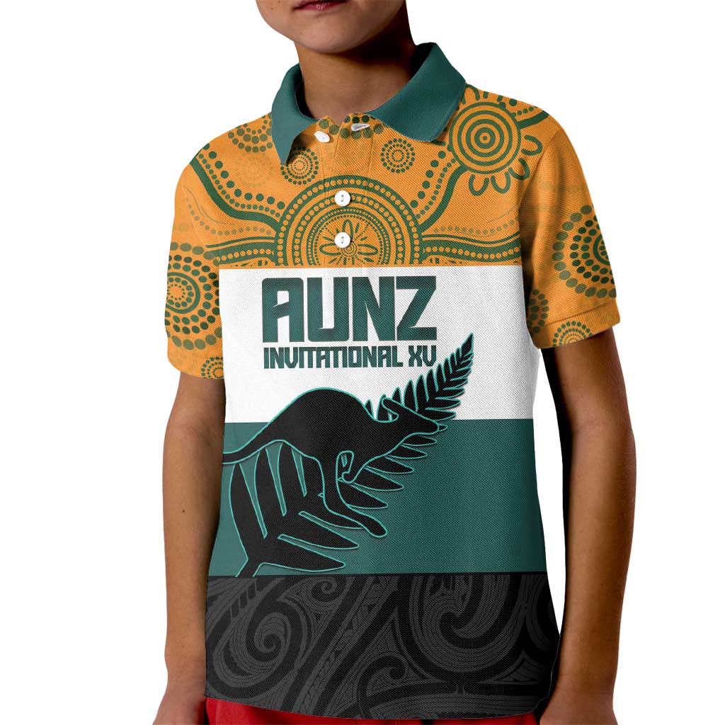 AUNZ Rugby Custom Kid Polo Shirt Australia Kangaroo New Zealand Silver Fern - Polynesian Pride
