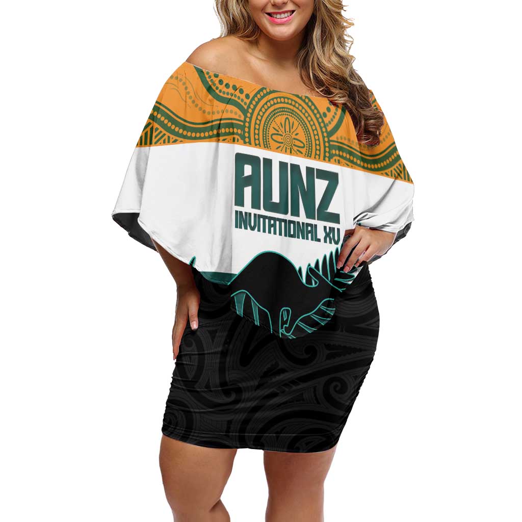 AUNZ Rugby Custom Off Shoulder Short Dress Australia Kangaroo New Zealand Silver Fern - Polynesian Pride