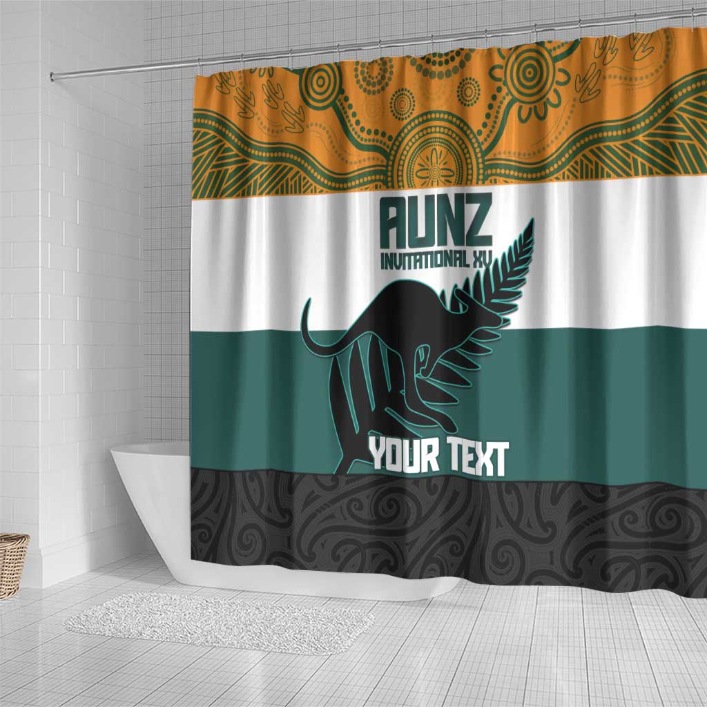 AUNZ Rugby Custom Shower Curtain Australia Kangaroo New Zealand Silver Fern - Polynesian Pride