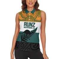 AUNZ Rugby Custom Women Sleeveless Polo Shirt Australia Kangaroo New Zealand Silver Fern - Polynesian Pride