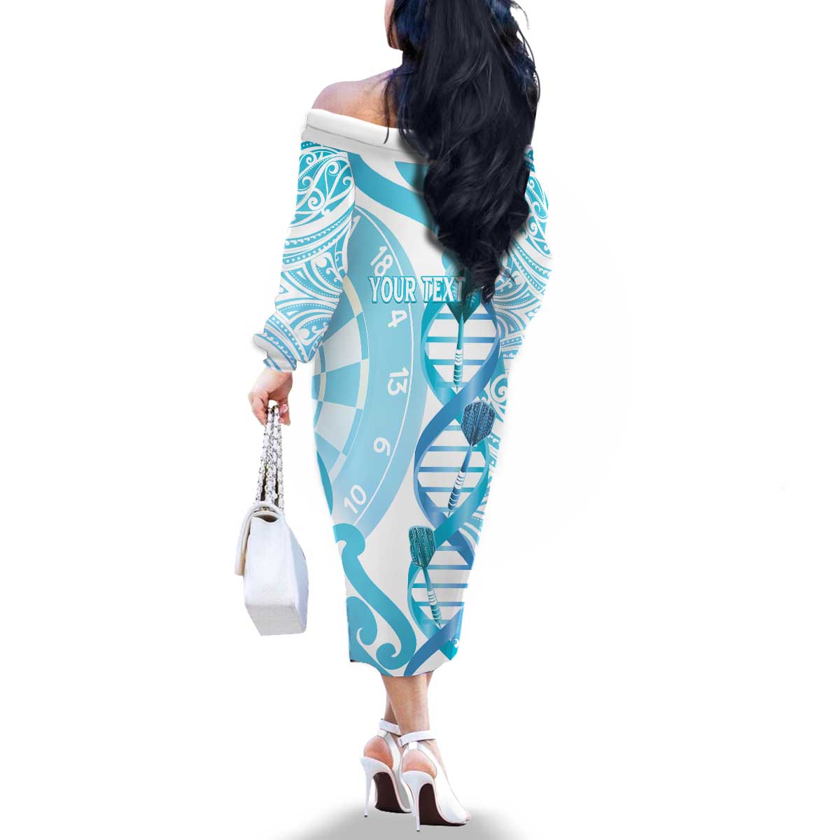 Personalised New Zealand Darts Family Matching Off The Shoulder Long Sleeve Dress and Hawaiian Shirt Aotearoa Maori Its In My DNA White - Polynesian Pride