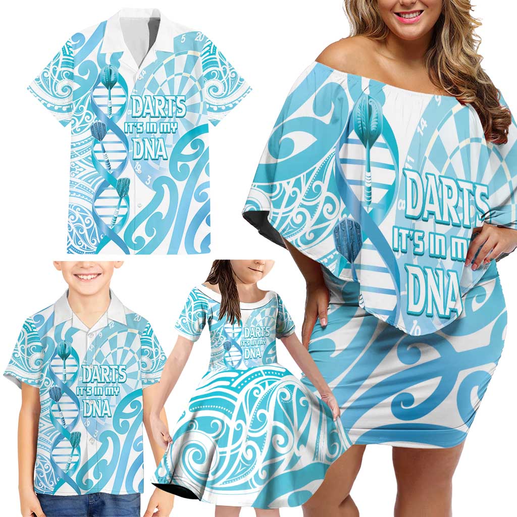 Personalised New Zealand Darts Family Matching Off Shoulder Short Dress and Hawaiian Shirt Aotearoa Maori Its In My DNA White LT14 - Polynesian Pride