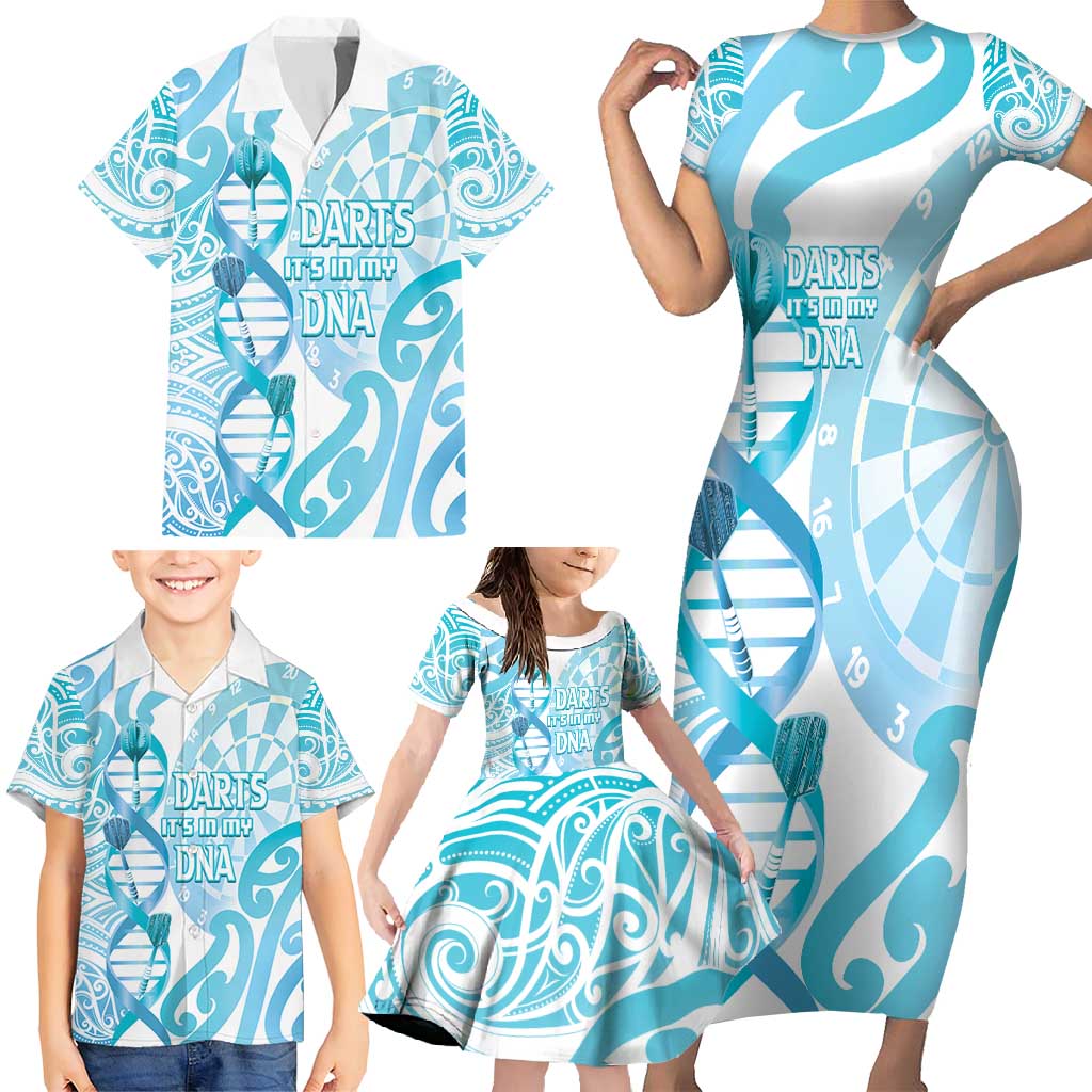 Personalised New Zealand Darts Family Matching Short Sleeve Bodycon Dress and Hawaiian Shirt Aotearoa Maori Its In My DNA White LT14 - Polynesian Pride