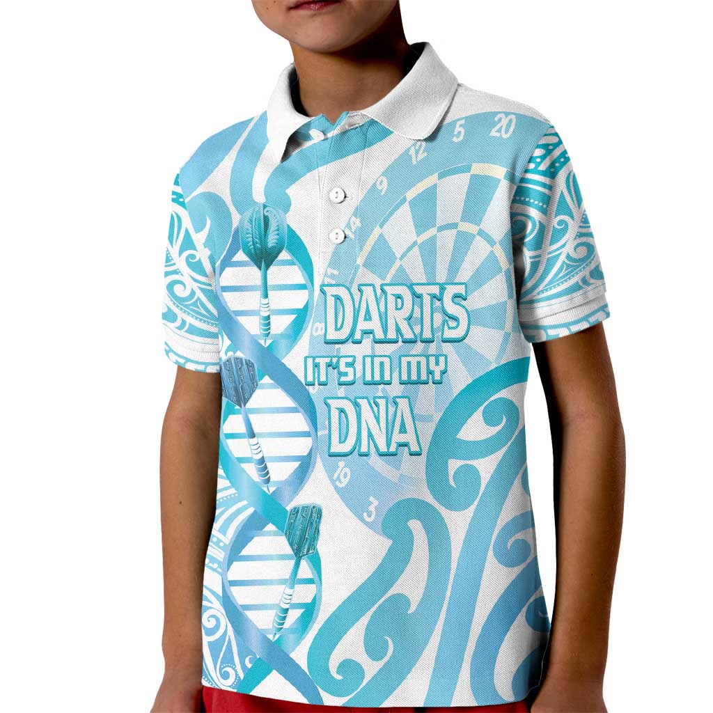 Personalised New Zealand Darts Kid Polo Shirt Aotearoa Maori Its In My DNA White - Polynesian Pride