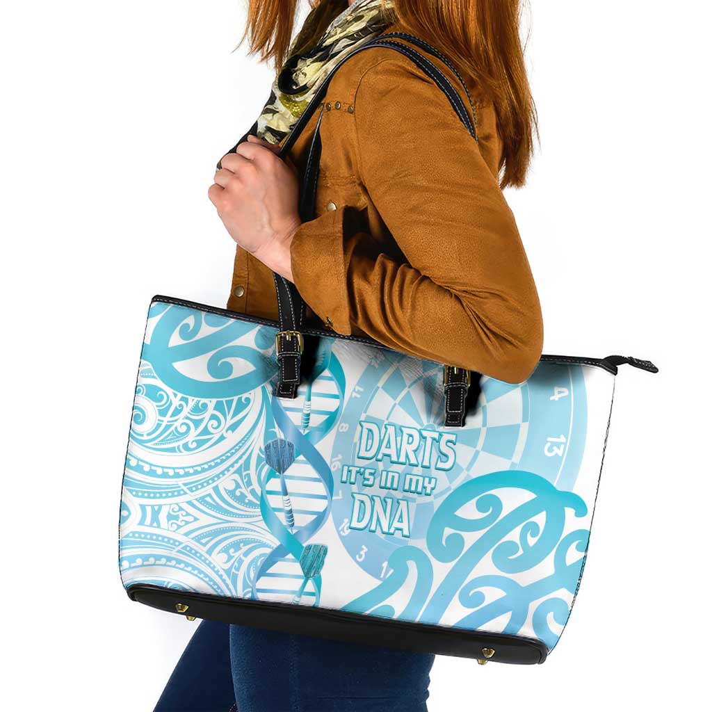 New Zealand Darts Leather Tote Bag Aotearoa Maori Its In My DNA White - Polynesian Pride