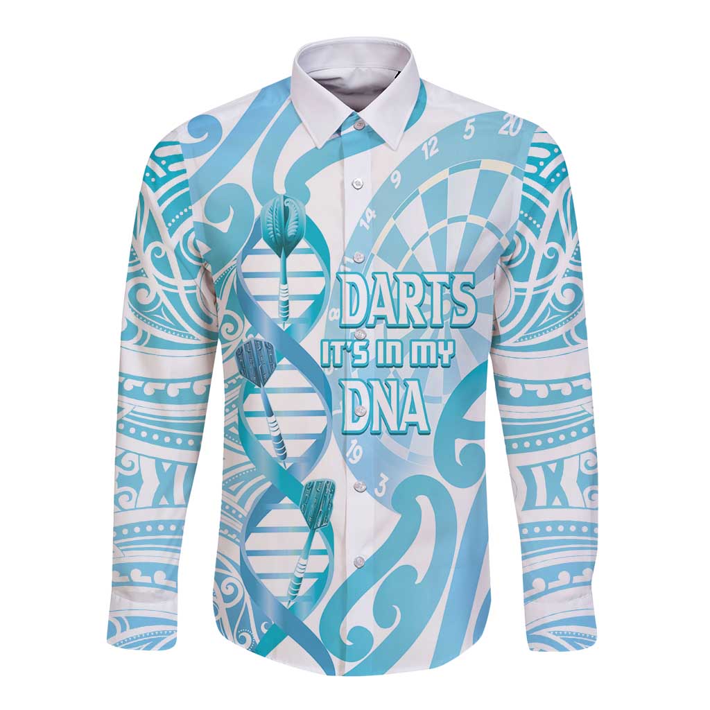 Personalised New Zealand Darts Long Sleeve Button Shirt Aotearoa Maori Its In My DNA White LT14 Unisex White - Polynesian Pride