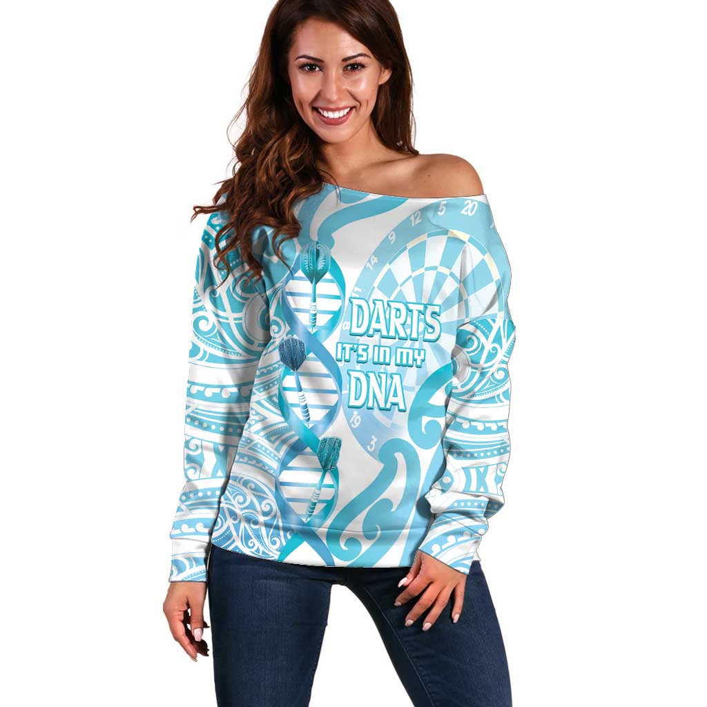 Personalised New Zealand Darts Off Shoulder Sweater Aotearoa Maori Its In My DNA White - Polynesian Pride