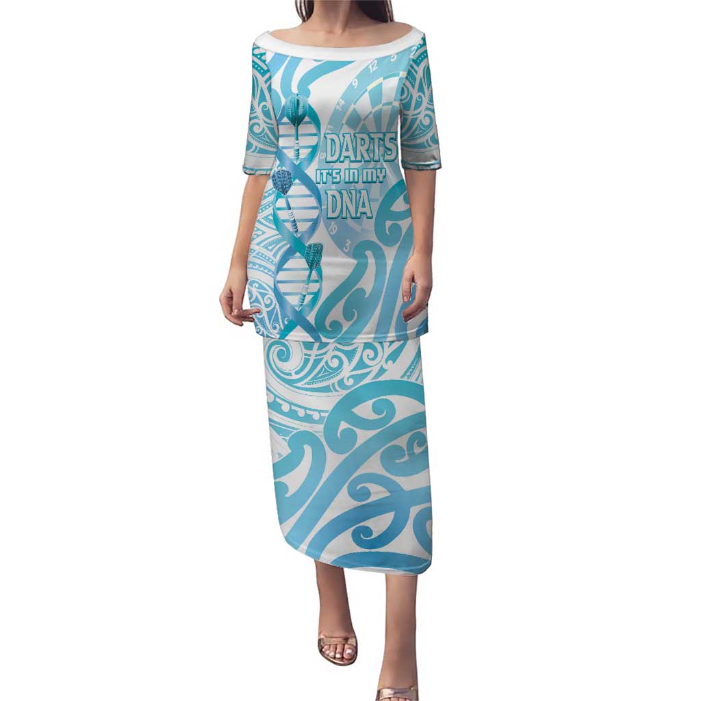 Personalised New Zealand Darts Puletasi Aotearoa Maori Its In My DNA White LT14 Long Dress White - Polynesian Pride