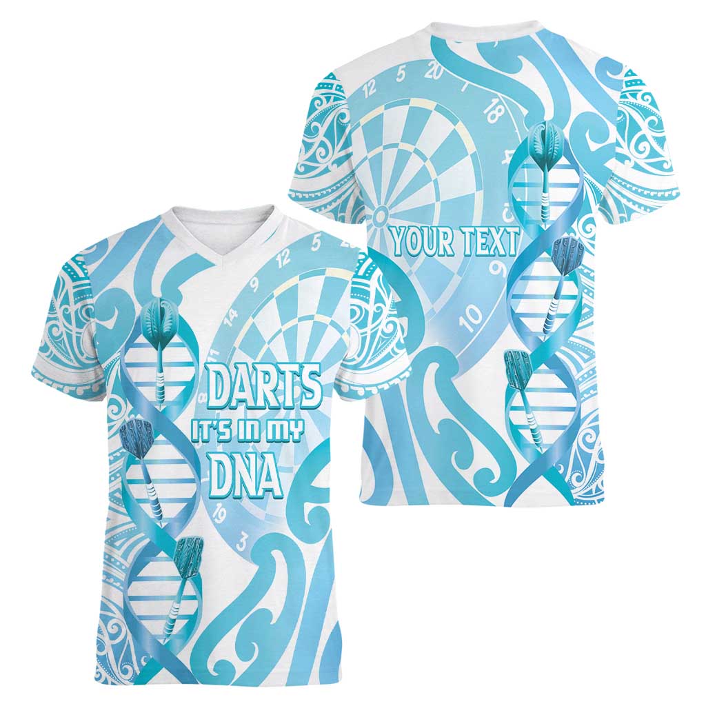 Personalised New Zealand Darts Women V-Neck T-Shirt Aotearoa Maori Its In My DNA White - Polynesian Pride