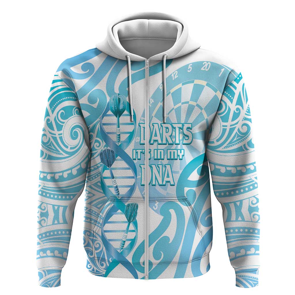 Personalised New Zealand Darts Zip Hoodie Aotearoa Maori Its In My DNA White - Polynesian Pride