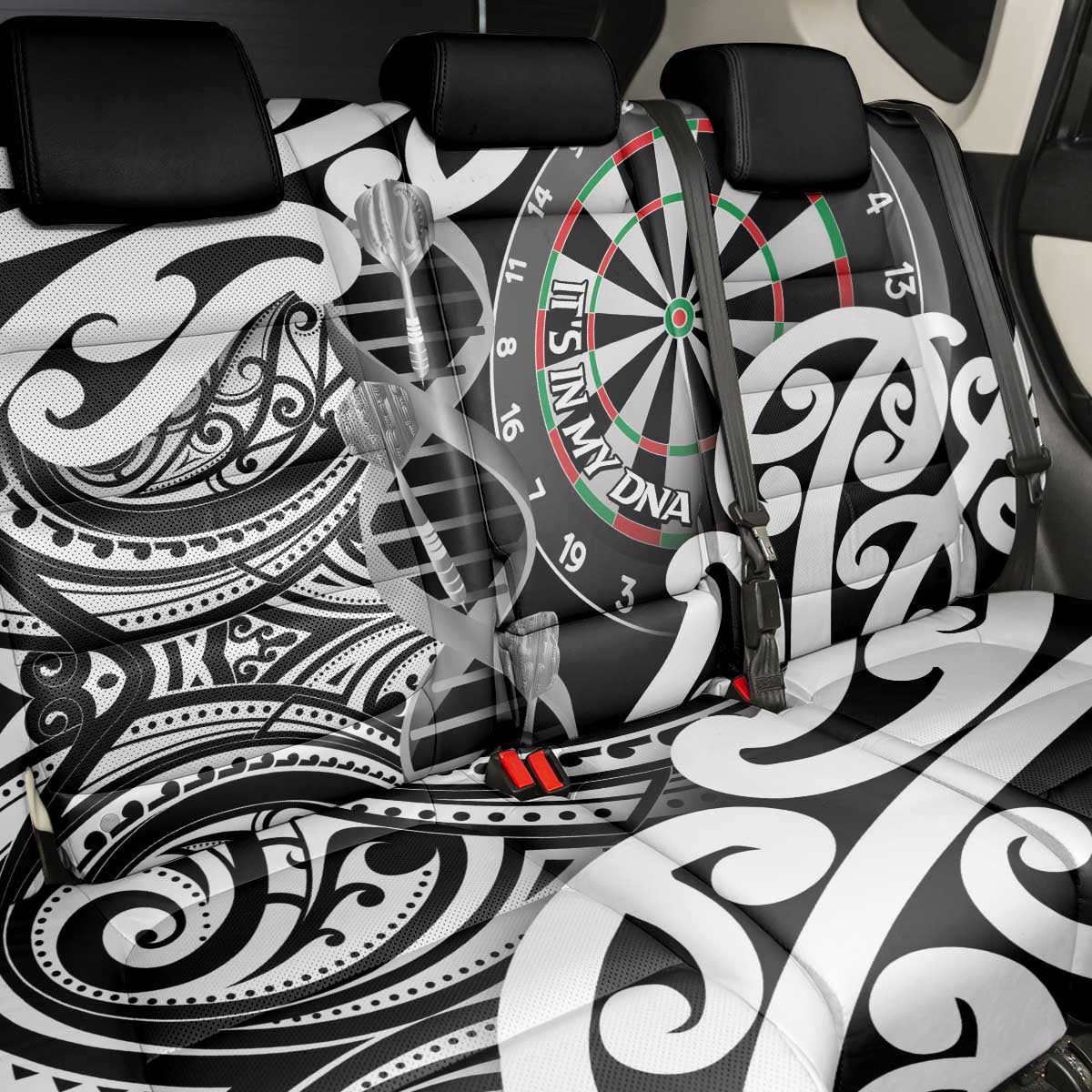 New Zealand Darts Back Car Seat Cover Aotearoa Maori Its In My DNA Black - Polynesian Pride