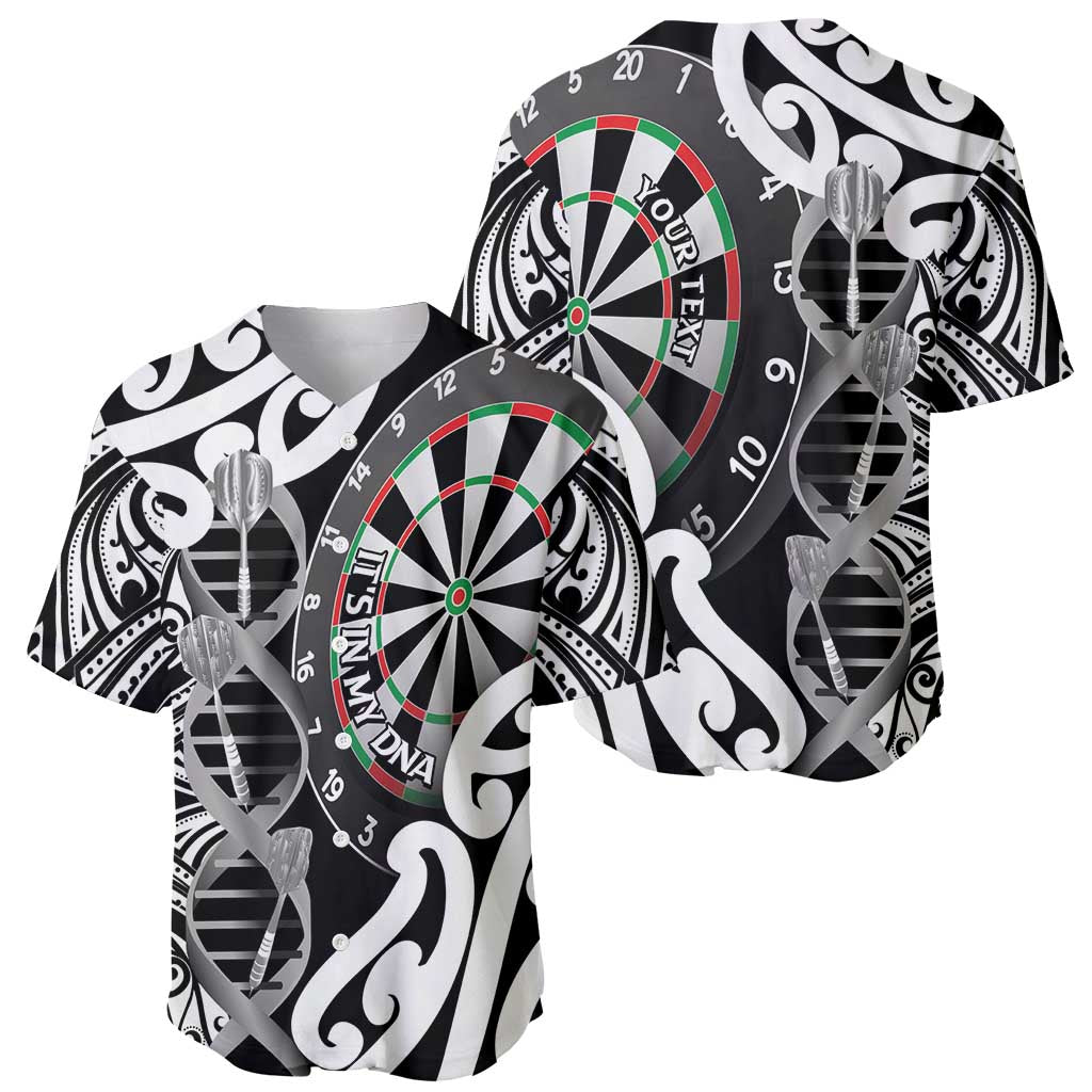Personalised New Zealand Darts Baseball Jersey Aotearoa Maori Its In My DNA Black - Polynesian Pride