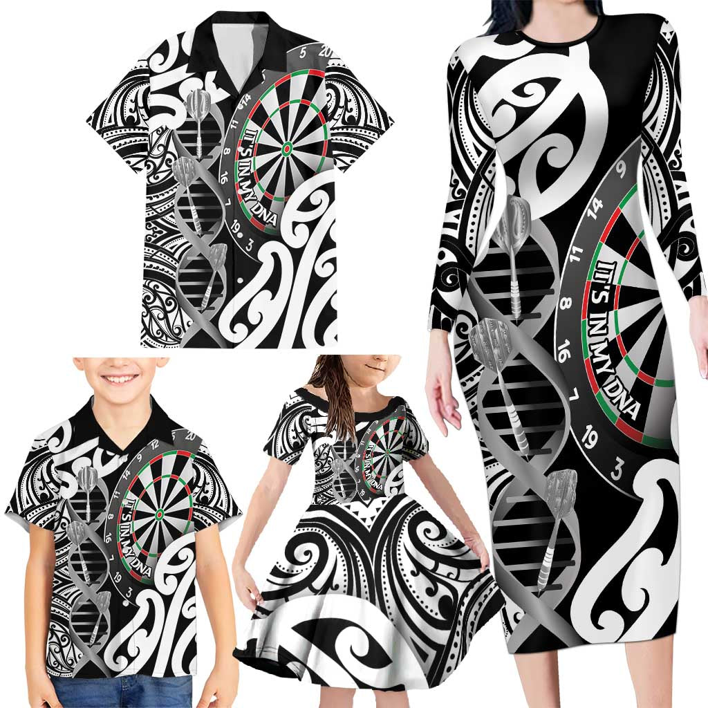 Personalised New Zealand Darts Family Matching Long Sleeve Bodycon Dress and Hawaiian Shirt Aotearoa Maori Its In My DNA Black LT14 - Polynesian Pride