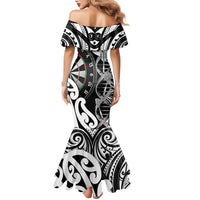 Personalised New Zealand Darts Family Matching Mermaid Dress and Hawaiian Shirt Aotearoa Maori Its In My DNA Black - Polynesian Pride