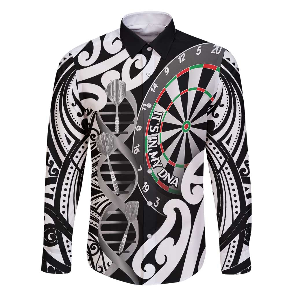 Personalised New Zealand Darts Family Matching Off Shoulder Short Dress and Hawaiian Shirt Aotearoa Maori Its In My DNA Black - Polynesian Pride