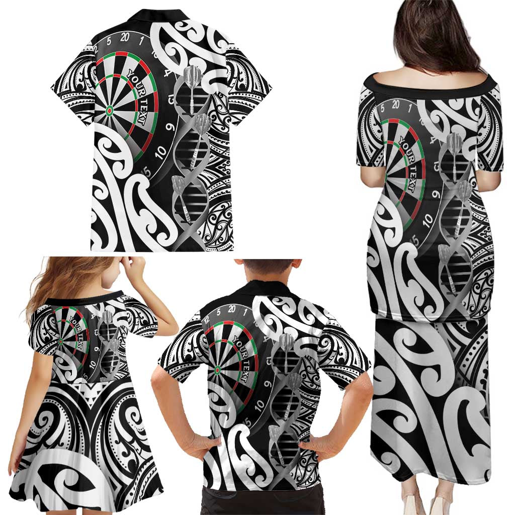 Personalised New Zealand Darts Family Matching Puletasi and Hawaiian Shirt Aotearoa Maori Its In My DNA Black - Polynesian Pride