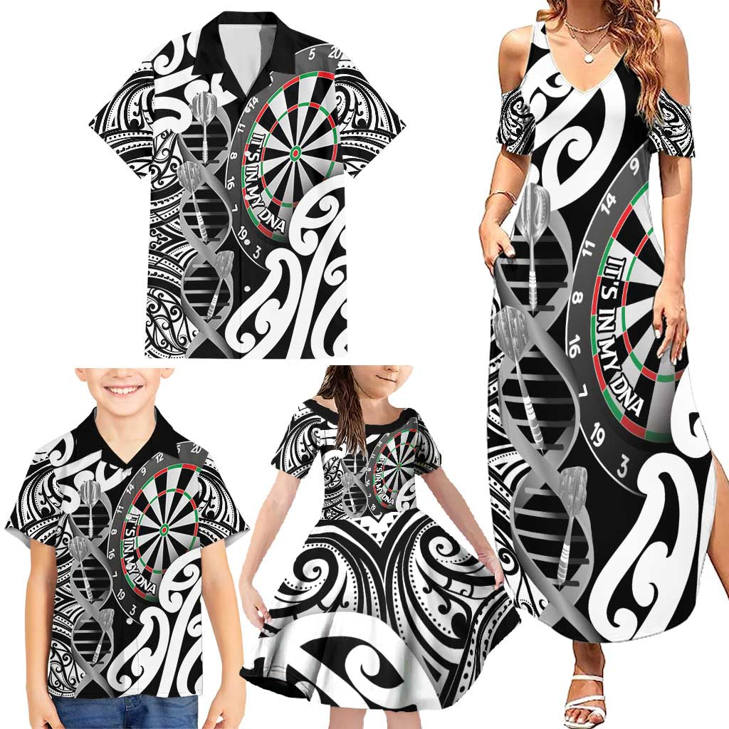 Personalised New Zealand Darts Family Matching Summer Maxi Dress and Hawaiian Shirt Aotearoa Maori Its In My DNA Black LT14 - Polynesian Pride