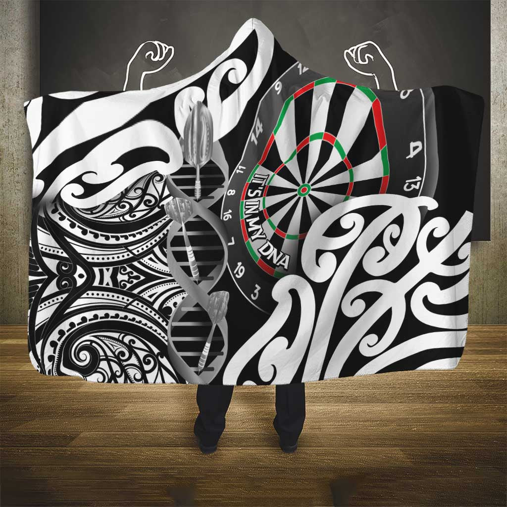 New Zealand Darts Hooded Blanket Aotearoa Maori Its In My DNA Black - Polynesian Pride