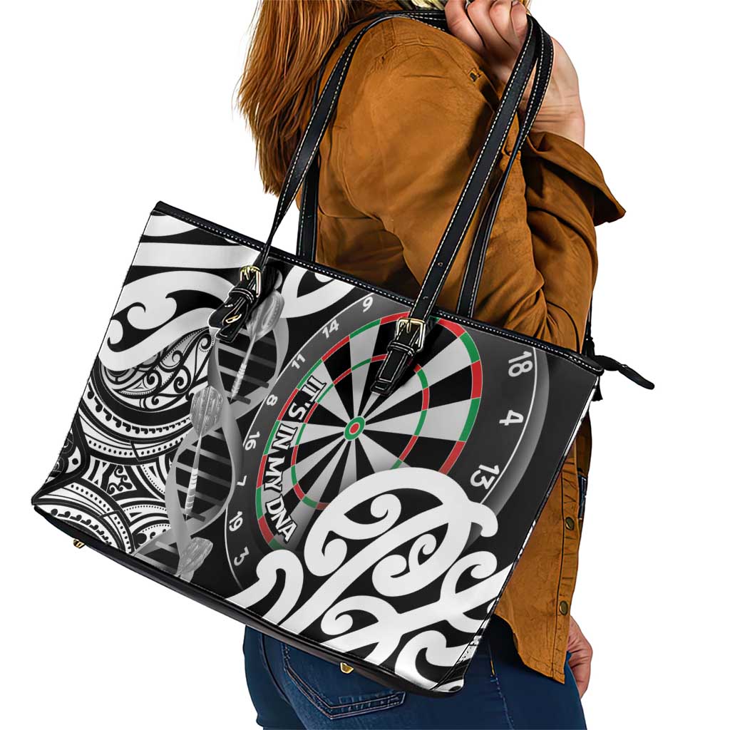 New Zealand Darts Leather Tote Bag Aotearoa Maori Its In My DNA Black - Polynesian Pride