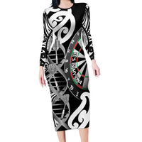 Personalised New Zealand Darts Long Sleeve Bodycon Dress Aotearoa Maori Its In My DNA Black - Polynesian Pride