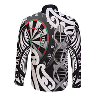 Personalised New Zealand Darts Long Sleeve Button Shirt Aotearoa Maori Its In My DNA Black LT14 - Polynesian Pride